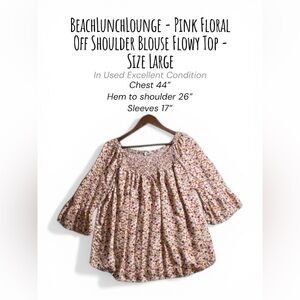 BeachLunchLounge Pink Floral Off Shoulder Blouse Flowy Top Size Large